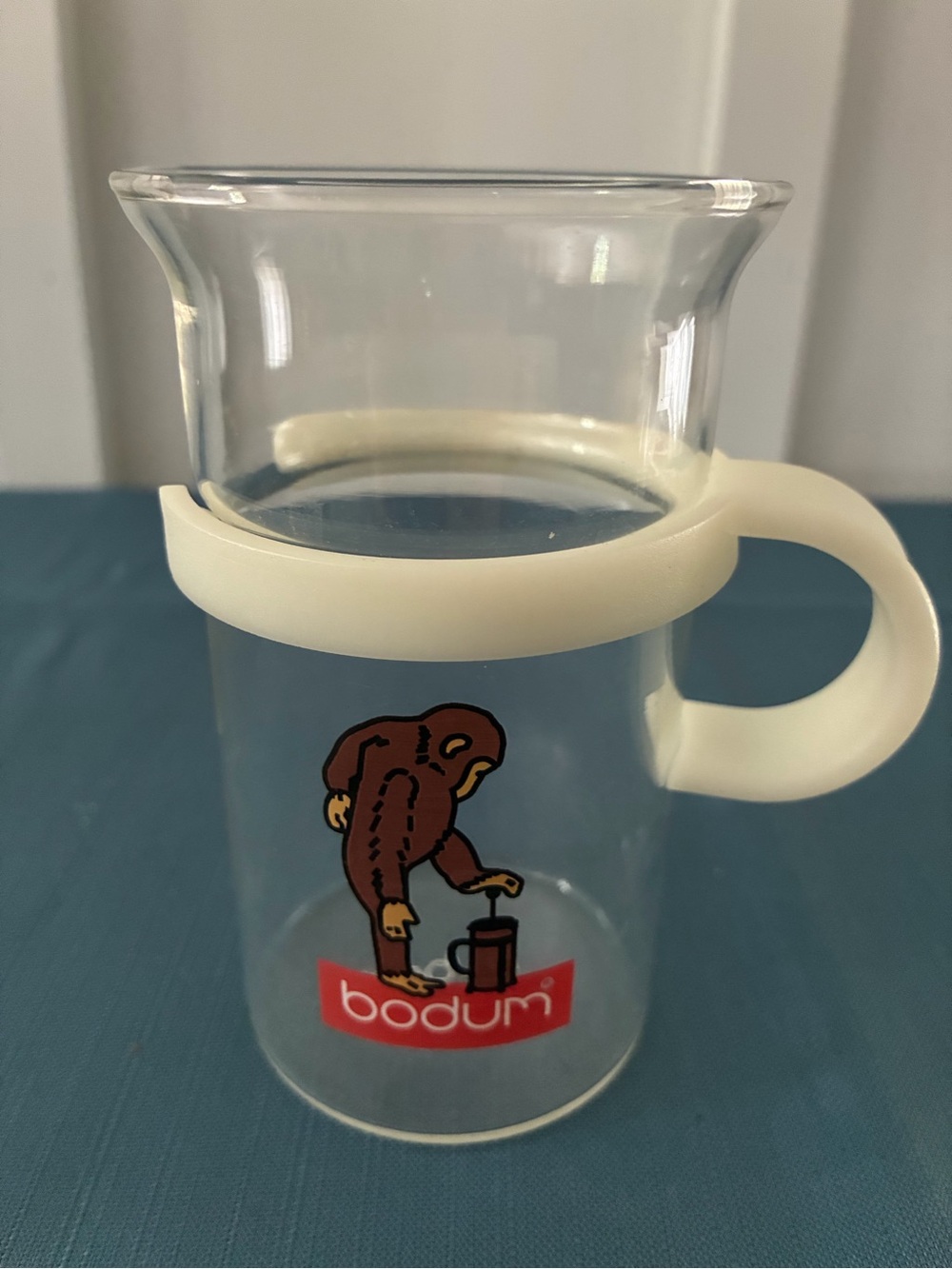 Vintage Bodum Monkey Glass Mug White Handle